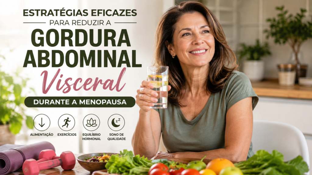Mulher 40+ com hábitos saudáveis para reduzir a gordura abdominal visceral na menopausa