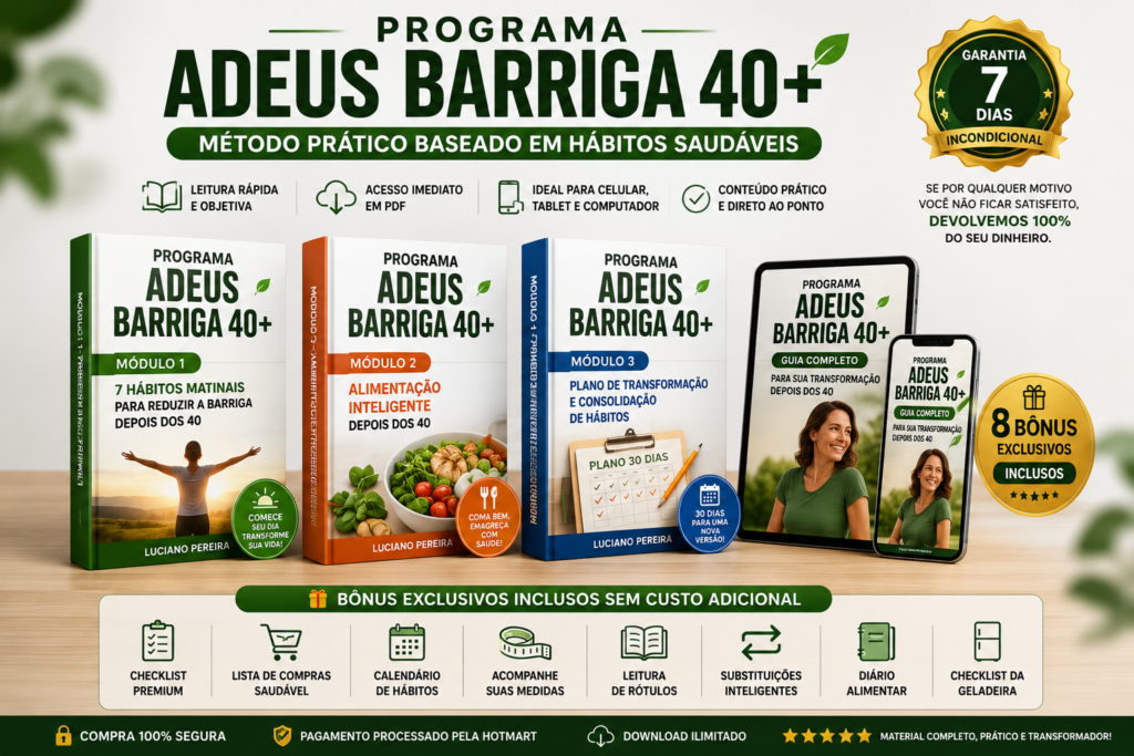 Capa do Programa Adeus Barriga 40+ para mulheres 40+